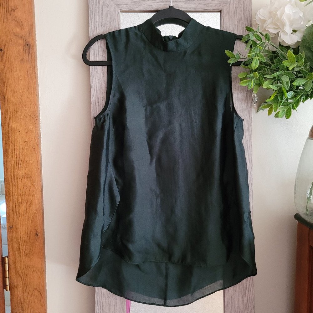 Theory Mock Neck Sleeveless Silk Tank, Size XS, Green